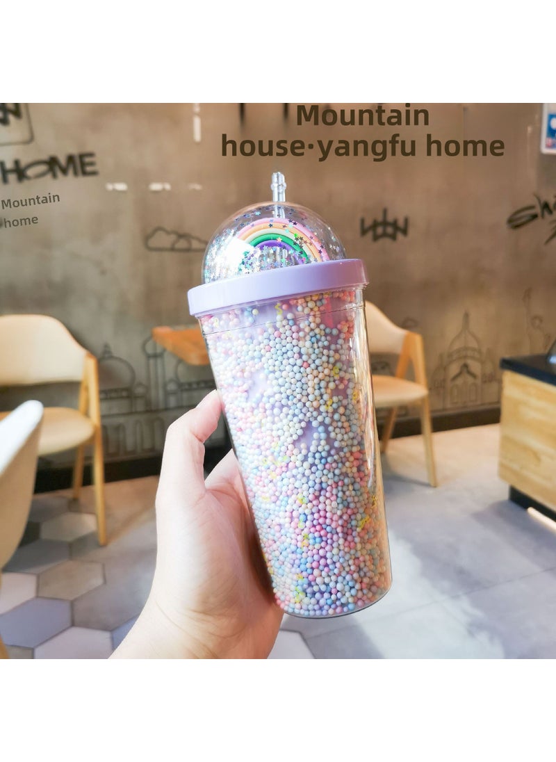 1 x 5 pcs New Rainbow Plastic Cup with Straw for Women 9599 lavender