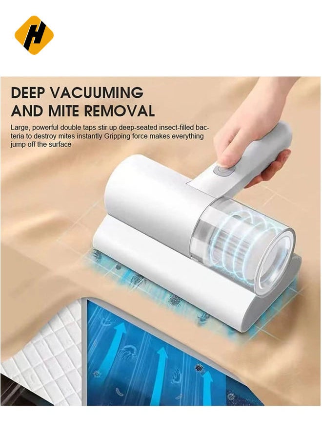 Portable Mites Remover Dust Collector Handheld Wireless Vacuum Cleaner Household Home Instrument Mini Sterilizer Rechargeable Brush with Large Suction For Bed Pillows Cloth Sofas and Carpet Acaricide