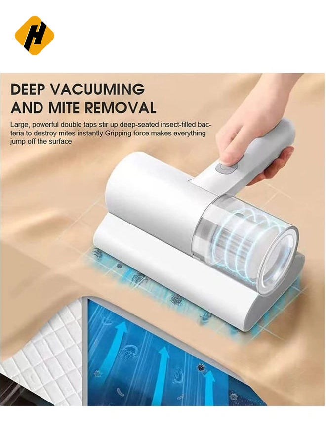 Portable Mites Remover Dust Collector Handheld Wireless Vacuum Cleaner Household Home Instrument Mini Sterilizer Rechargeable Brush with Large Suction For Bed Pillows Cloth Sofas and Carpet Acaricide