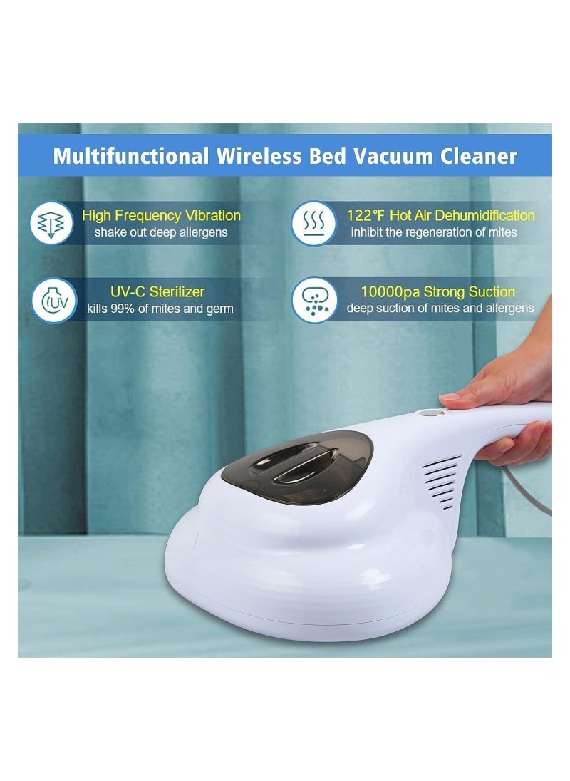 Bed Vacuum Cleaner High Power Dust Mite Vacuum Cleaner Machine Cleaning Euipment for Sheet, Carpet, Sofa, Pet, Hair (White)