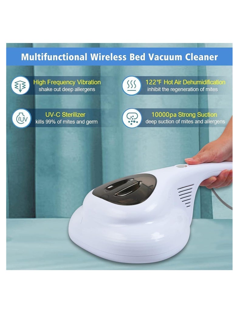 Bed Vacuum Cleaner High Power Dust Mite Vacuum Cleaner Machine Cleaning Euipment for Sheet, Carpet, Sofa, Pet, Hair (White)