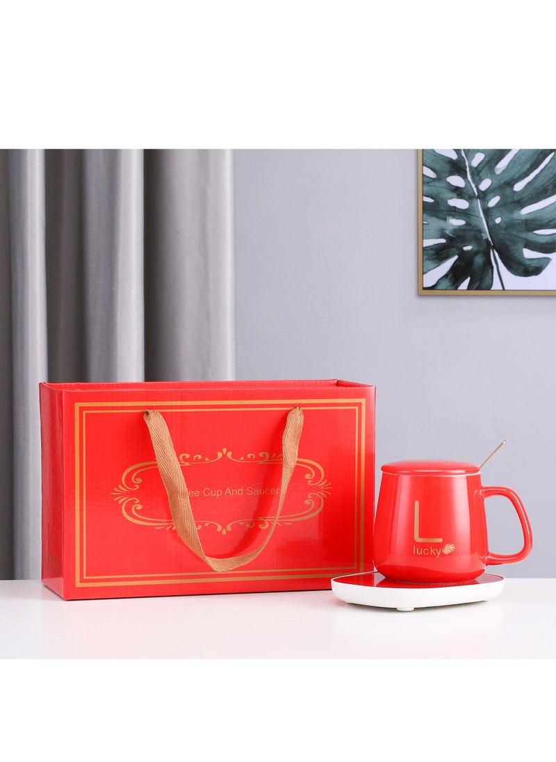 Ceramic Mug Gift Set Towel Fan Wedding Favor Red insulation mat gift box