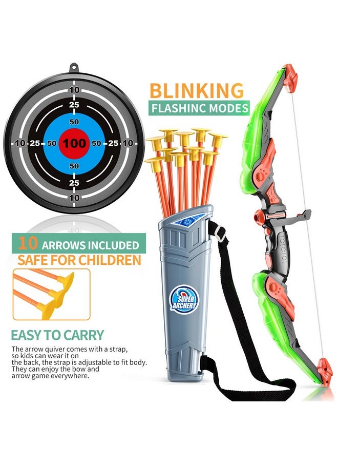 Kids Bow And Arrow Set - Led Light Up Archery Toy Set With 10 Suction Cup Arrows, Target & Quiver, Indoor And Outdoor Toys For Children Boys Girls