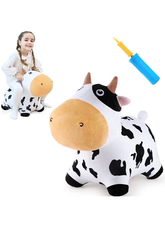 Bouncy Pals Dairy Cow Hopping Horse, Plush Inflatable Animal Hopper, Indoor N Outdoor Ride On Jumping Bounce Toys, Birthday Gift For 18 Months 2 3 4 5 Year Old Kids Toddlers Boys Girls