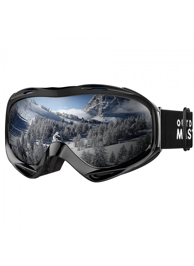 OTG Ski Goggles - Over Glasses Ski/Snowboard Goggles For Men, Women And Youth - 100% UV Protection Black Frame + VLT 10% Grey Lens With Revo Silver