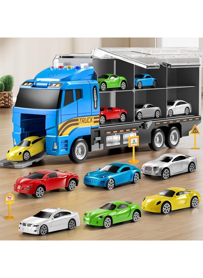 Transport Truck Toy Set With Play Mat, Carrier Truck Toys For Kids Toddlers, Die-Cast Metal Toy Car Set, Truck Car Kids Toys Christmas Birthday Gift For Age 3 4 5 6 + Years Old Boys Girls