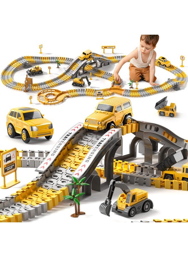 236 Pcs Construction Toys Race Tracks For 3 4 5 6 Year Old Boys, Flexible Track Playset And 6 Pcs Construction Car For Kids Toys, Birthday Gift For Age 3-9 Boys Toddler Girls