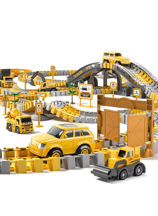 236 Pcs Construction Toys Race Tracks For 3 4 5 6 Year Old Boys, Flexible Track Playset And 6 Pcs Construction Car For Kids Toys, Birthday Gift For Age 3-9 Boys Toddler Girls