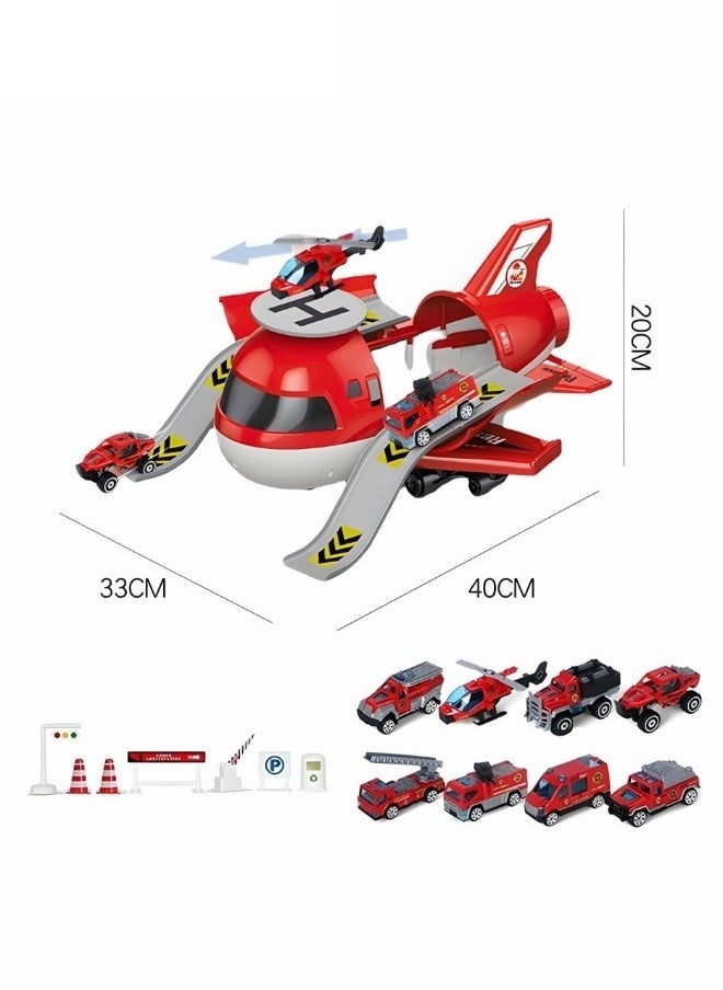 Kids Parking Lot Toy ,alloy Deformation Airplane Model ,Diy Sliding Track Aircraft-borne Engineering Vehicle Set, Transport Plane Toy