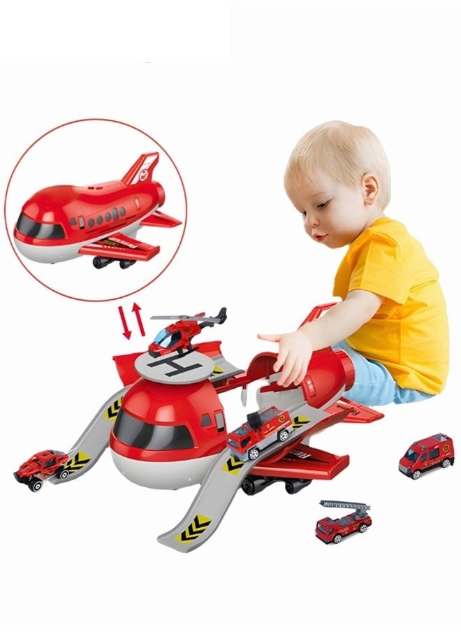 Kids Parking Lot Toy ,alloy Deformation Airplane Model ,Diy Sliding Track Aircraft-borne Engineering Vehicle Set, Transport Plane Toy