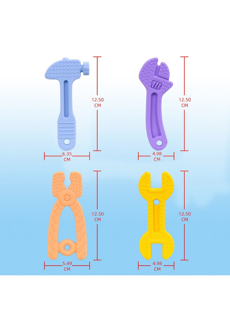 Baby Food Grade Silicone Remote Control Teether, Baby Soothing Silicone Remote Control Teether, Baby Teething Stick Chewing Gum Anti-Eating Hand Chewing Toy (Tool Teeth Gel-Set of Four 1)
