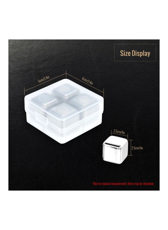 4-Piece Stainless Steel Ice Cube With Case Silver 6x3x6cm