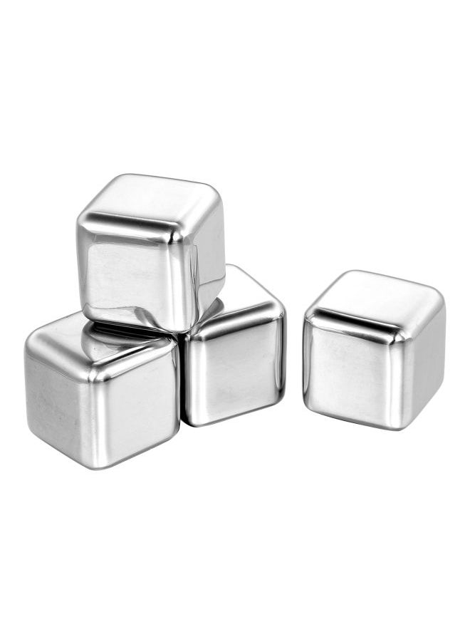 4-Piece Stainless Steel Ice Cube With Case Silver 6x3x6cm