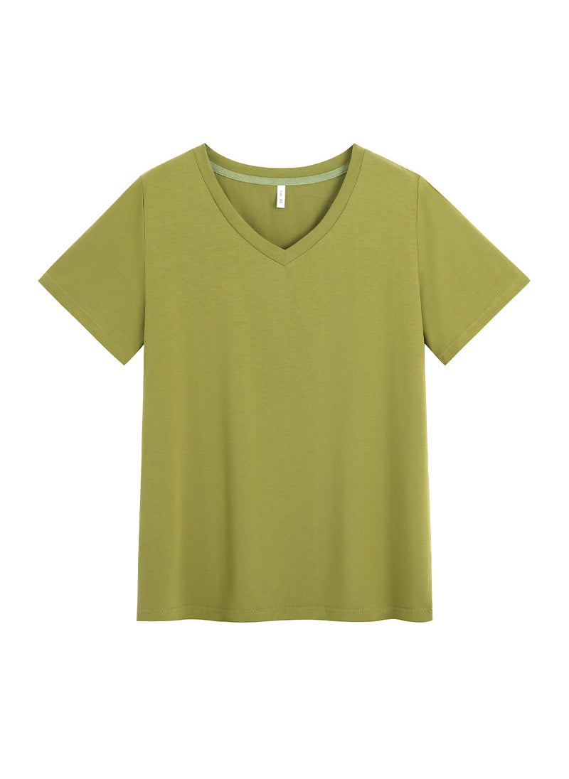 Plus Size Summer Womens Loose Slimming Tees Olive green