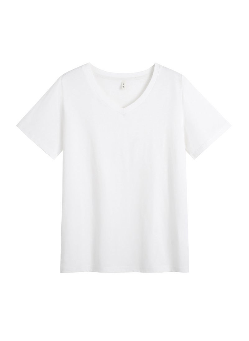 Plus Size Summer Womens Loose Slimming Tees White