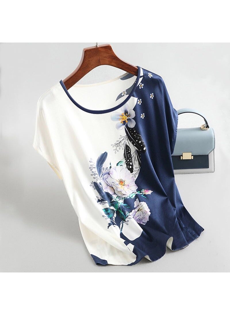 1 x 5 pcs 2023 Elegant Plus-Size Tee for Mature Women Blue