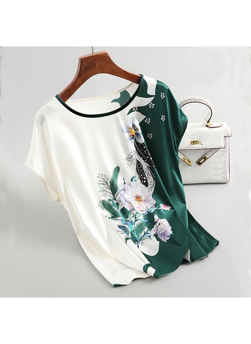 1 x 5 pcs 2023 Elegant Plus-Size Tee for Mature Women Green