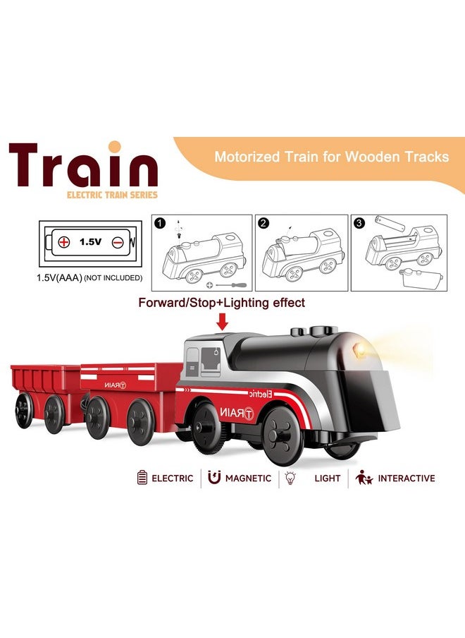 Battery Operated Train For Wooden Track Motorized Train For Toddlers 3+ Years Old 3Pcs Train Toy Set Electric Train Compatible With Thomas Brio Chuggington Melissa And Doug