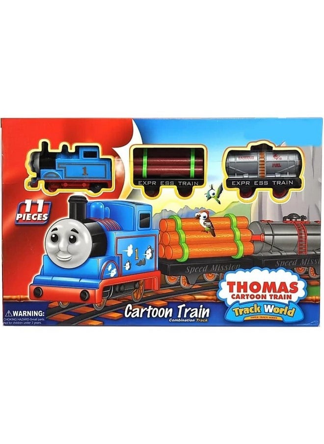 ® Thomas Toy Train Set Track Set With Sound And Light 11 Pcs With Coal Wagon And Tanker | Educational Gift For Kids | Railway Tracks For Kids 3+ | Made In India