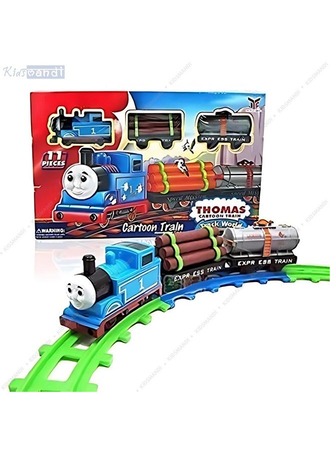 ® Thomas Toy Train Set Track Set With Sound And Light 11 Pcs With Coal Wagon And Tanker | Educational Gift For Kids | Railway Tracks For Kids 3+ | Made In India