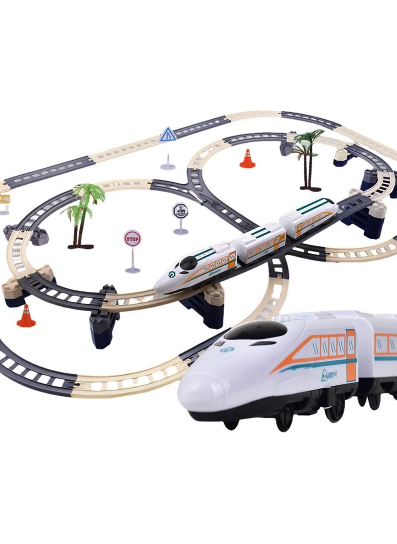 High Speed Train Set,Simulation Electric Train Toy Set,Double Layer Simulation Track,Locomotive,Carriage,Road Sign,Tree,Electric Assembly Toy