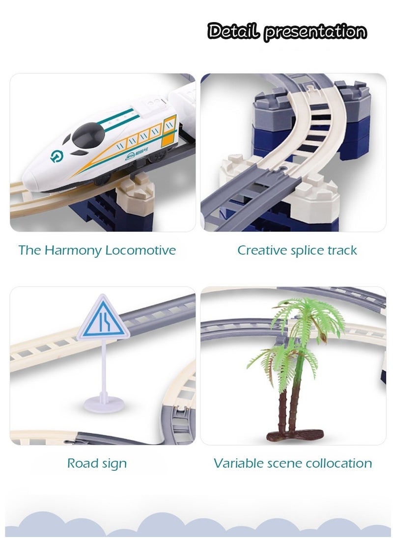 High Speed Train Set,Simulation Electric Train Toy Set,Double Layer Simulation Track,Locomotive,Carriage,Road Sign,Tree,Electric Assembly Toy