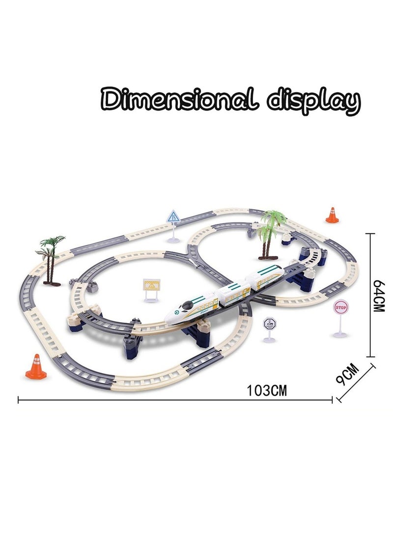 High Speed Train Set,Simulation Electric Train Toy Set,Double Layer Simulation Track,Locomotive,Carriage,Road Sign,Tree,Electric Assembly Toy