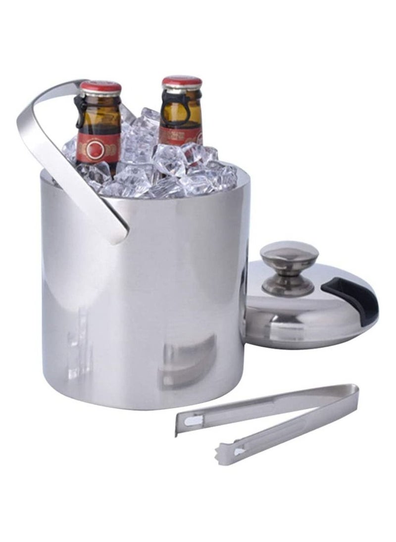 Stainless Steel Ice Cube Container Double-Wall Insulted Bucket with Lid and Tong included Strainer Keeps Cold & Dry Home Bar