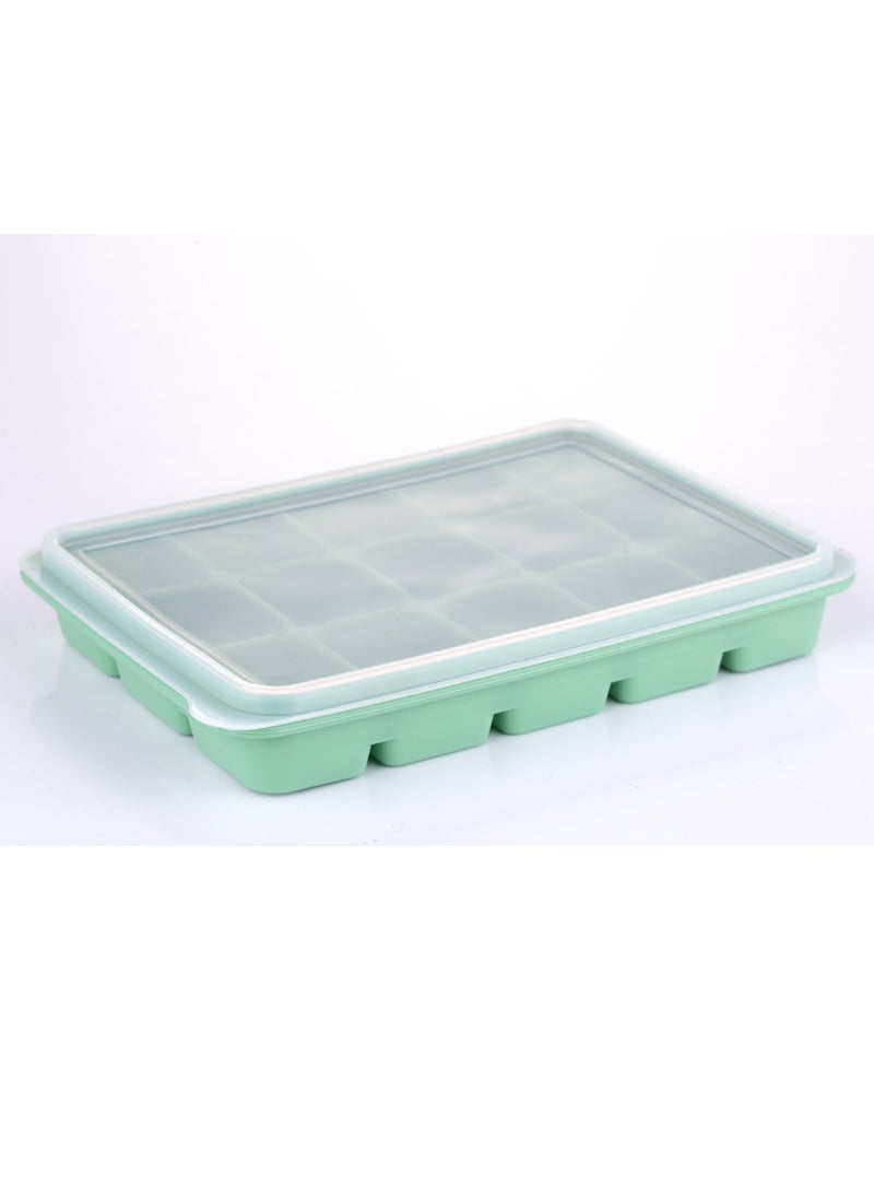 Silicone Ice Cube Tray 15-Slot with Lid Bamboo Green