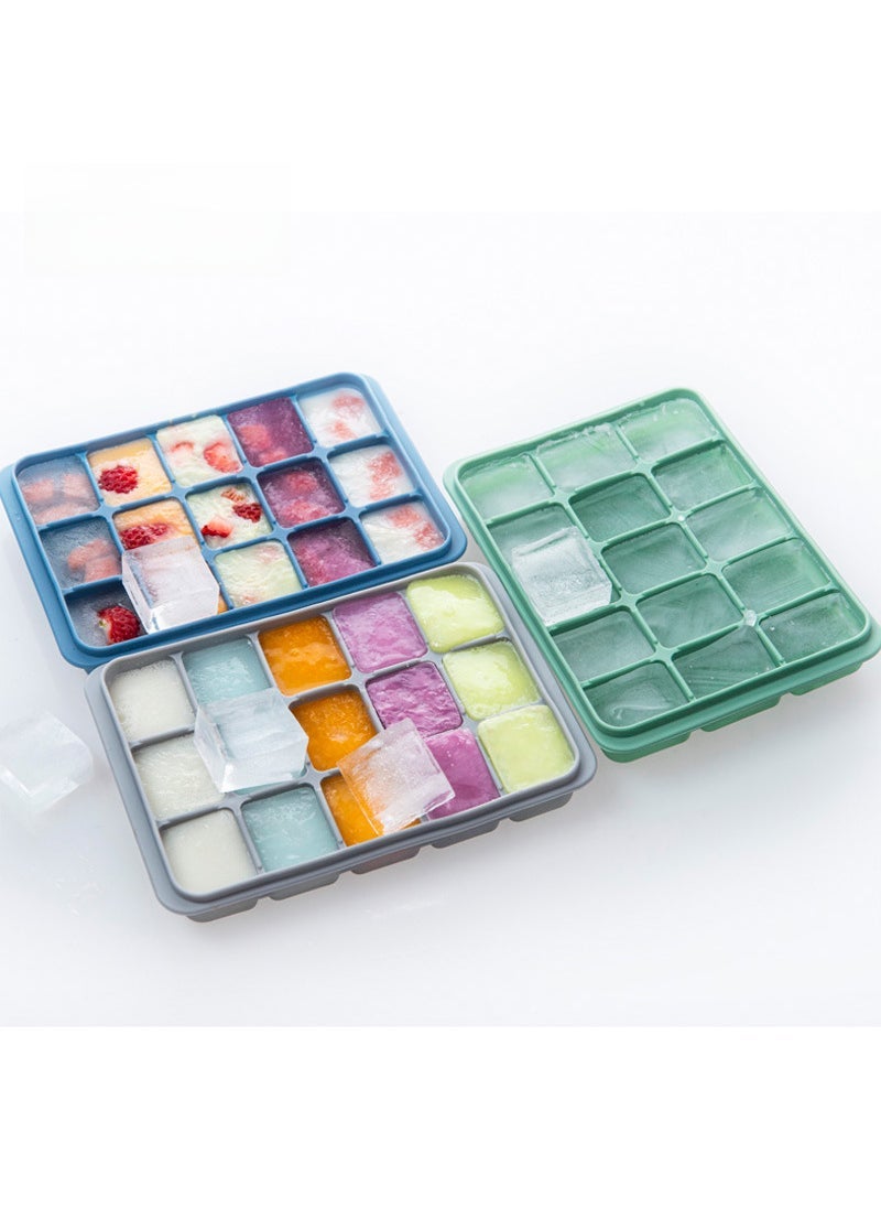 Silicone Ice Cube Tray 15-Slot with Lid Bamboo Green