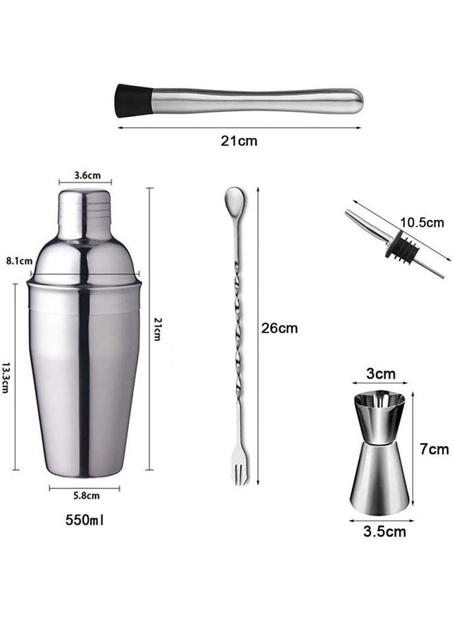 6pcs Shaker Mixer Set, Stainless Steel Juice Coffee Beverages Making Tool Kit for Home Cafe Use 550ml