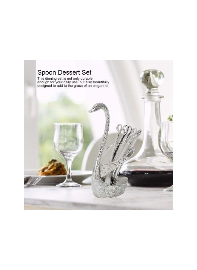 6pcs Coffee Spoons and Holder, Stainless Steel Mini Spoons Dessert Teaspoons Decorative Swan Base Holder for for Coffee Bar, Coffee Station, Party