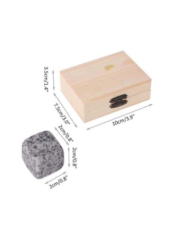 Whisky Stones, Set of 9 Whisky Wine Chilling Stones Set Reusable Ice Cubes Bar Home Drink Chiller Stones Rocks Wooden Box Packaging for Whiskey and other Beverages,Gifts for Men Dad(Gray)