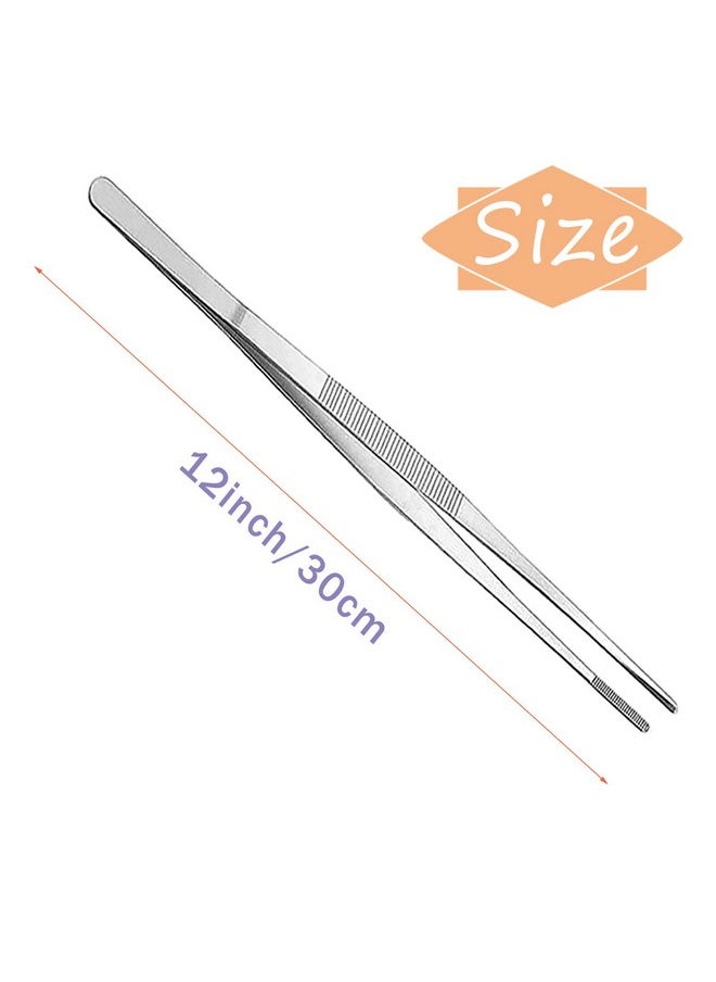 2 Pcs 12 Inch Tweezer Tongs,Stainless Steel Tweezers Tongs,Kitchen Cooking Tweezer Tongs With Precision Serrated Tips For Baking Decorating Beauty & Sea Food