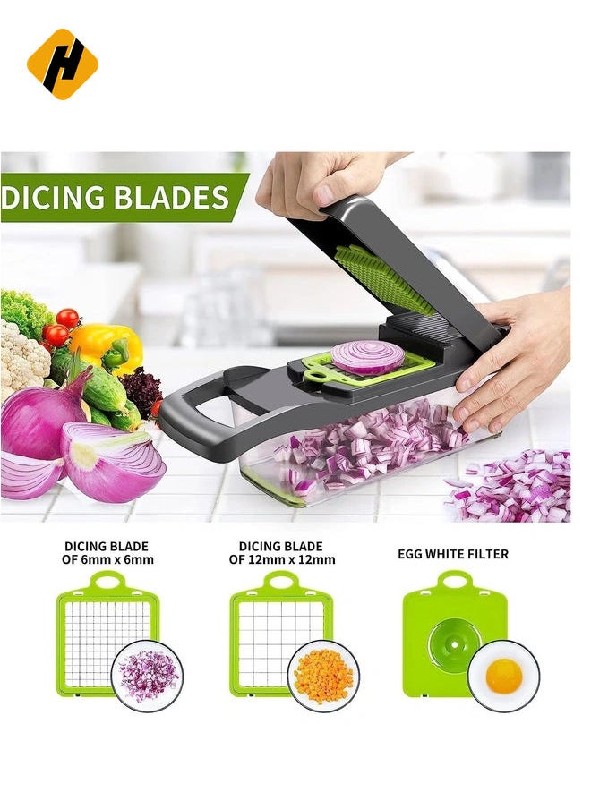 Vegetable chopper,senbowe multifunctional 13-in-1 food choppers onion chopper vegetable slicer cutter dicer veggie chopper with 8 blades,colander basket,container for salad potato carrot