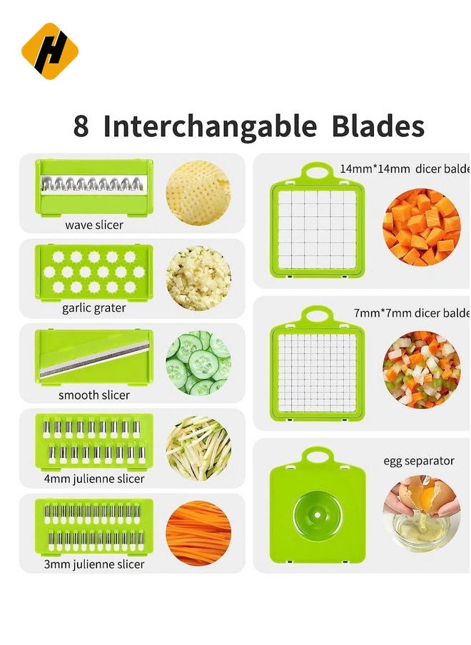 Vegetable chopper,senbowe multifunctional 13-in-1 food choppers onion chopper vegetable slicer cutter dicer veggie chopper with 8 blades,colander basket,container for salad potato carrot