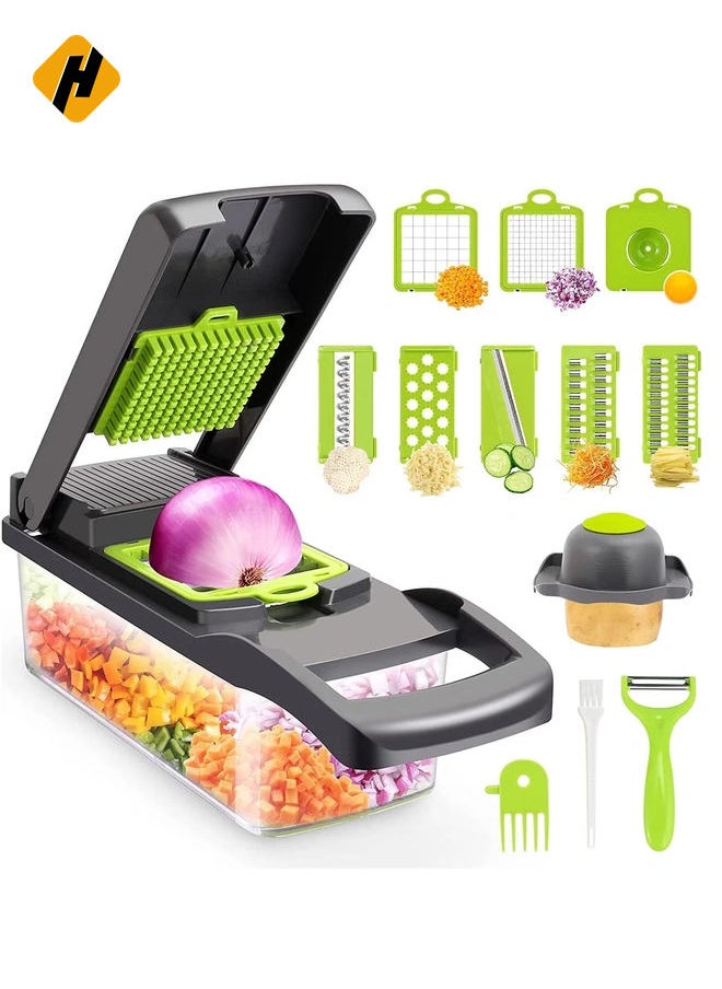 Vegetable chopper,senbowe multifunctional 13-in-1 food choppers onion chopper vegetable slicer cutter dicer veggie chopper with 8 blades,colander basket,container for salad potato carrot