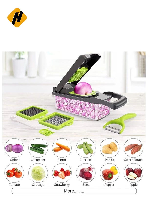 Vegetable chopper,senbowe multifunctional 13-in-1 food choppers onion chopper vegetable slicer cutter dicer veggie chopper with 8 blades,colander basket,container for salad potato carrot