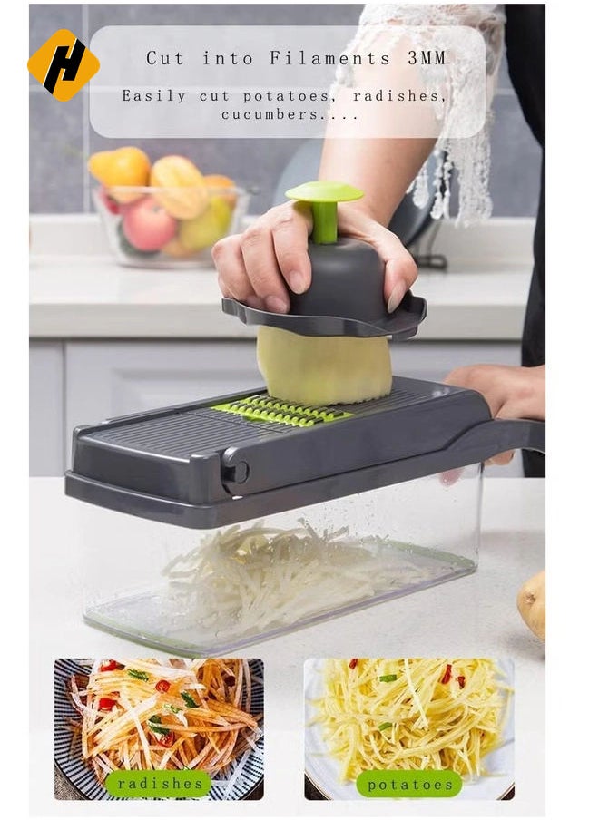 Vegetable Chopper, 12 in 1 Onion Mincer Chopper Dicer Mandoline Slicer, Fruit Food Chopper Vegetable Spiralizer Onion Cutter,Veggie Slicer Manual for Garlic, Cabbage, Carrot, Potato,Salad