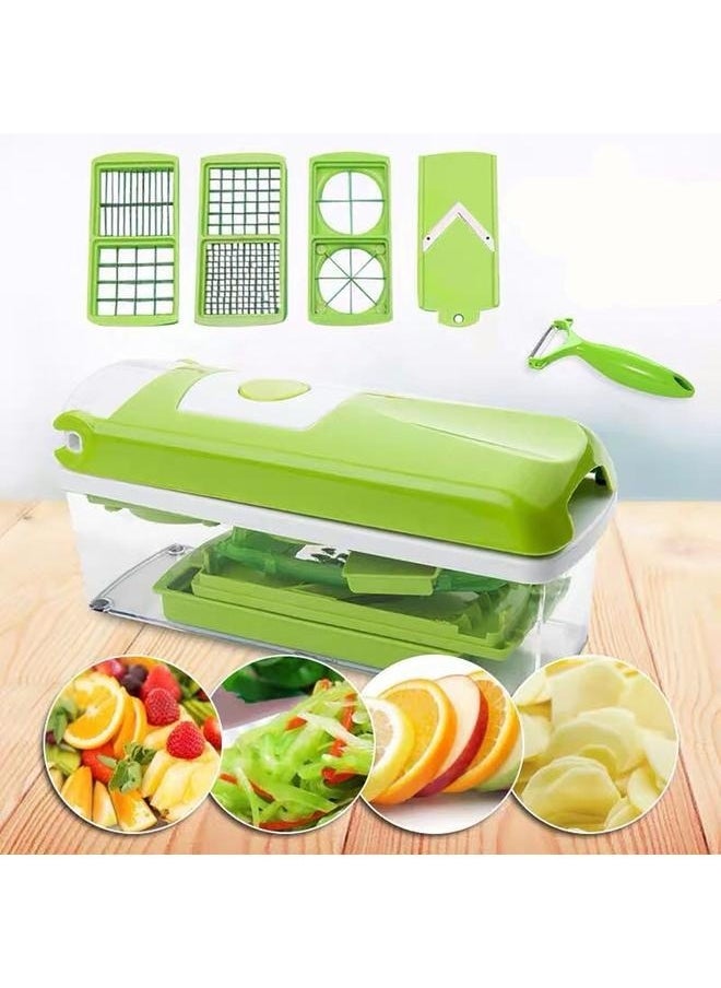 12-Piece Fruit And Vegetable Chopper And Slicer Set White/Green-Vegetable Chopper Slicer Cutter Chopper and Grater Vegetable Cheese Slicer Potato Onion Chopper