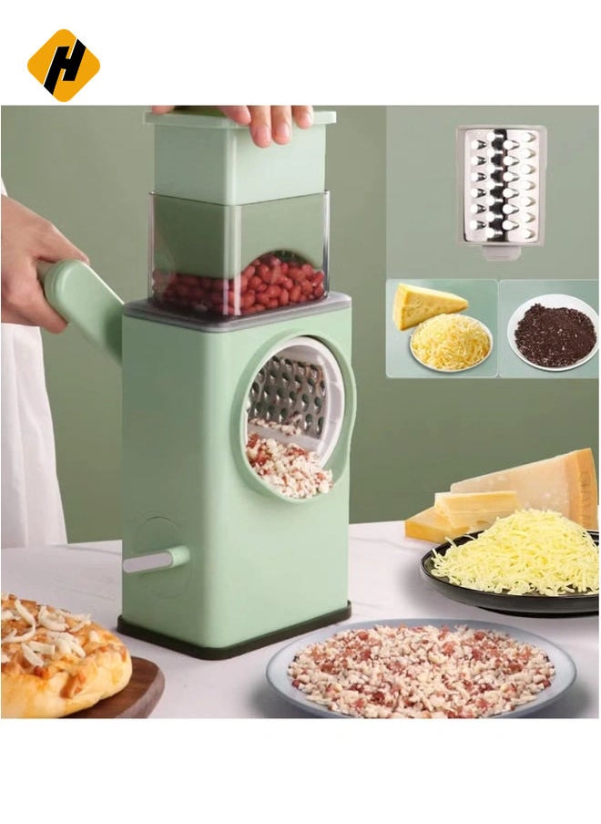 Manual Rotary Cheese Grater Shredder with Wider Hopper 3 Interchangeable Blades Round Mandolin Drum Slicer Julienne Grinder for Cheese, Vegetables