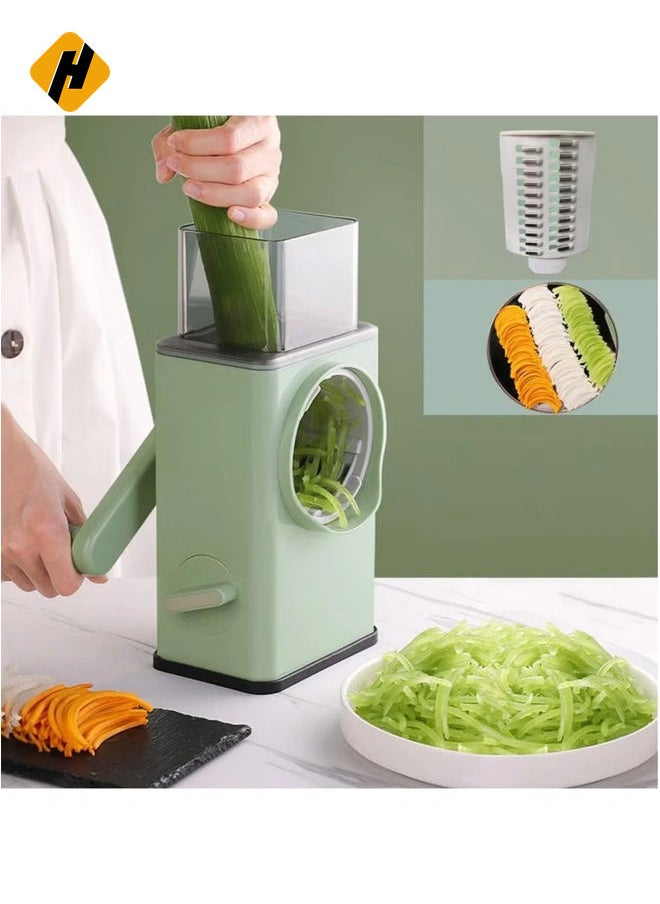 Manual Rotary Cheese Grater Shredder with Wider Hopper 3 Interchangeable Blades Round Mandolin Drum Slicer Julienne Grinder for Cheese, Vegetables, Potatoes and Nuts