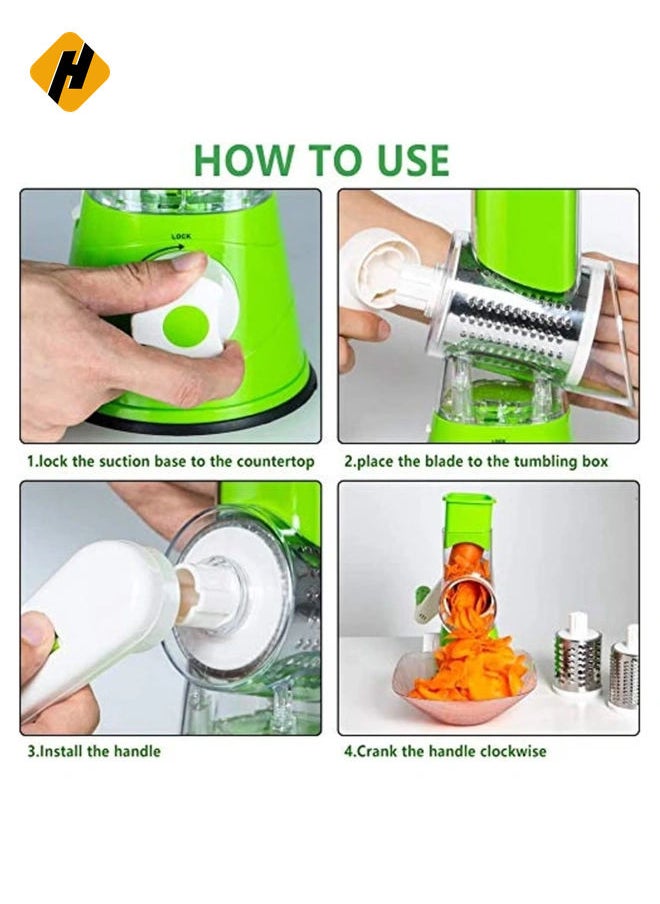 Manual Tabletop Drum Cheese Grater, 3 In 1 Rotary Shredder Slicer Grinder For Cucumber Nut Potato Carrot Cheese, Vegetable Salad Shooter