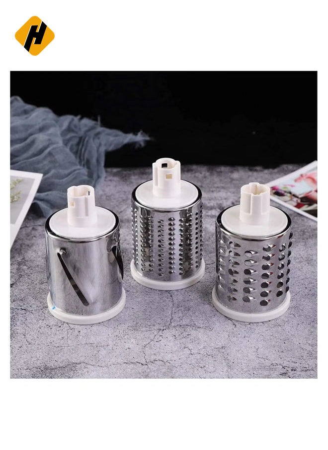 Manual Tabletop Drum Cheese Grater, 3 In 1 Rotary Shredder Slicer Grinder For Cucumber Nut Potato Carrot Cheese, Vegetable Salad Shooter