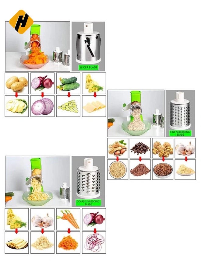 Manual Tabletop Drum Cheese Grater, 3 In 1 Rotary Shredder Slicer Grinder For Cucumber Nut Potato Carrot Cheese, Vegetable Salad Shooter