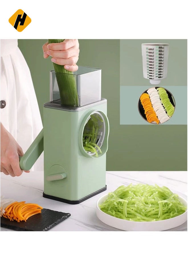 Manual Rotary Cheese Grater Shredder with Wider Hopper 3 Interchangeable Blades Round Mandolin Drum Slicer Julienne Grinder for Cheese, Vegetables, Potatoes and Nuts, Cyan