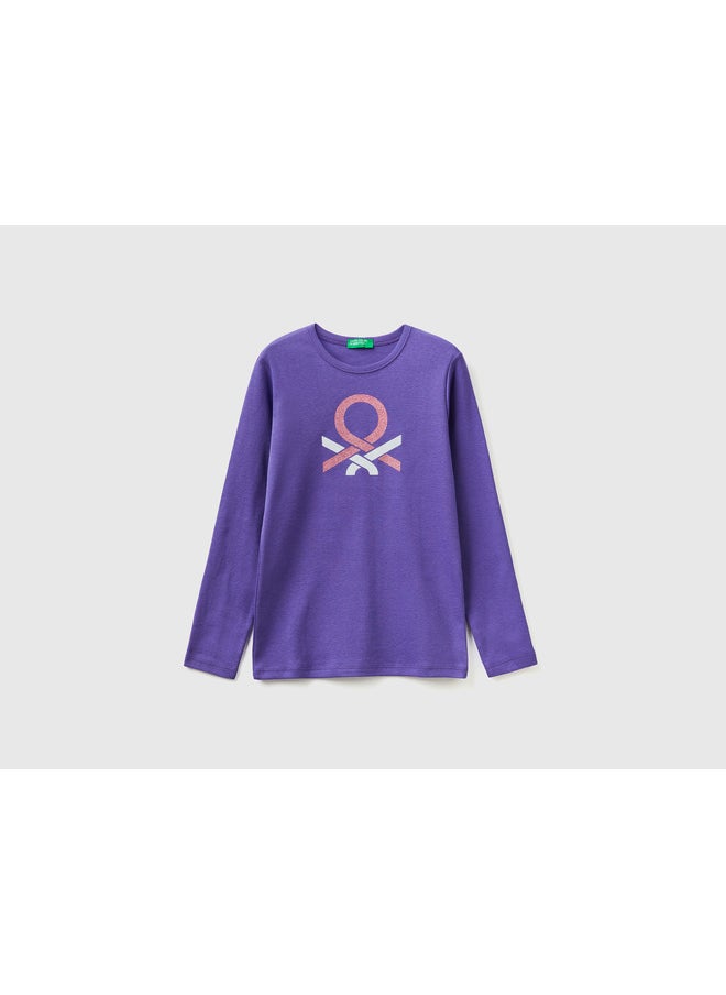 Long Sleeve T-Shirt With Glitter Print