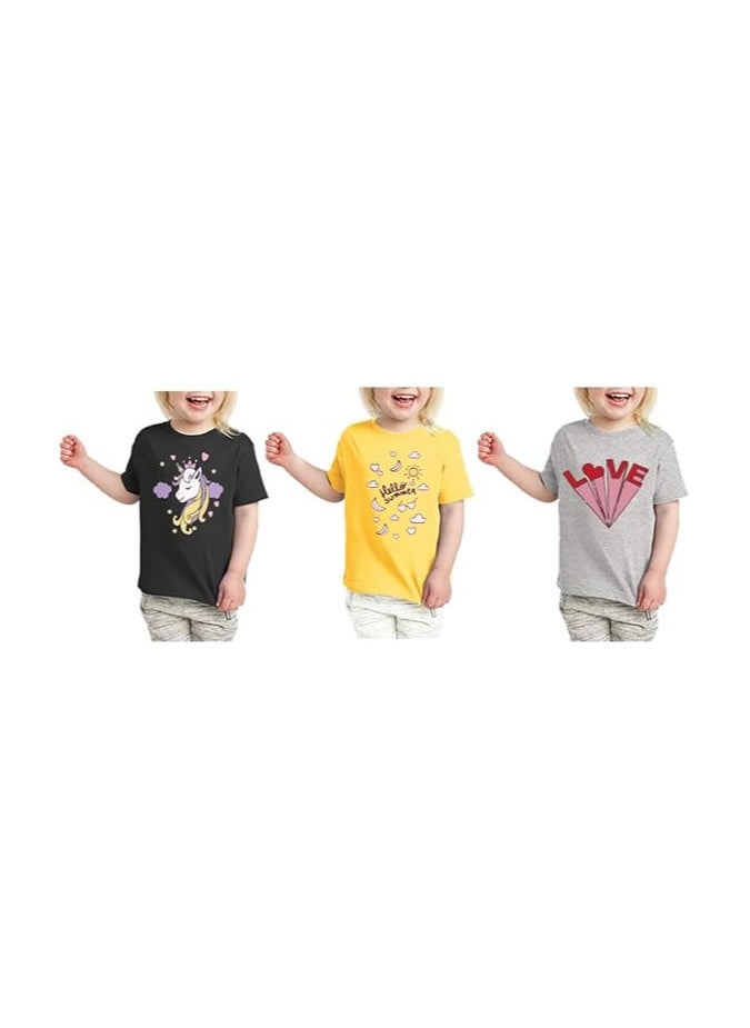 Kids Multi Colour Combo Printed Design T-shirt For Girls-Fashionable Short Sleeve T-Shirt Casual Daily Shirt For Kids-Assorted Colors