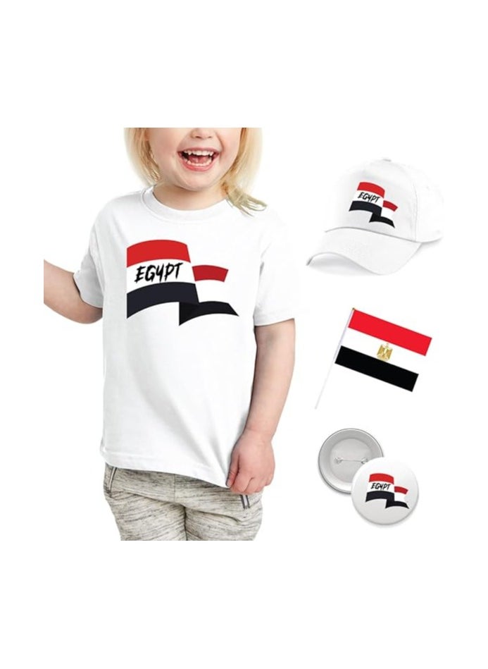 Egypt National Day Set For Girls-Includes Girl's T-Shirt,Cap,Badge And Flag-Perfect Outfit Set To Celebrate Egypt National Day With Combo Pack In Style