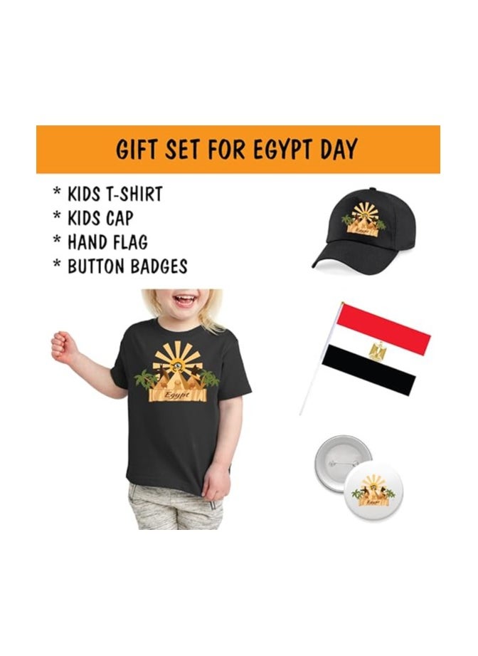 Egypt National Day Set For Girls-Includes Girl's T-Shirt,Cap,Badge And Flag-Perfect Outfit Set To Celebrate Egypt National Day With Combo Pack In Style